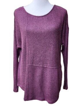 One Park Ave Purple Knit Top Long Sleeve Drop-Shoulder Soft Cozy